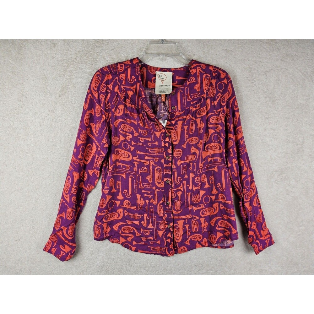 Conversations by Anthropologie 22 of 52 Toot Your Horn Blouse Top Music Size 0